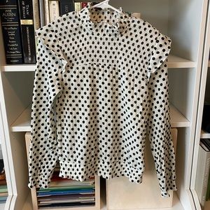 Smock Top White and Black Polka Dot Stretch Blouse
